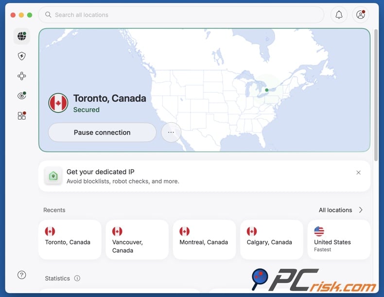 NordVPN connected to Canada