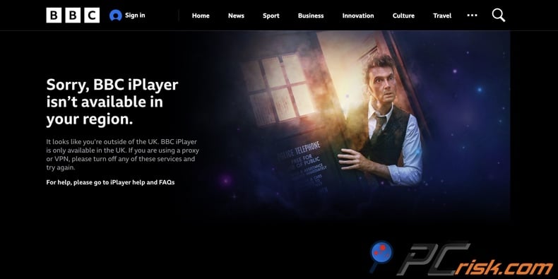 BBC iPlayer unavailable in your region message