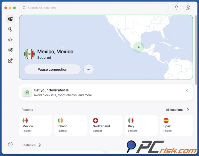 NordVPN connected to Mexico
