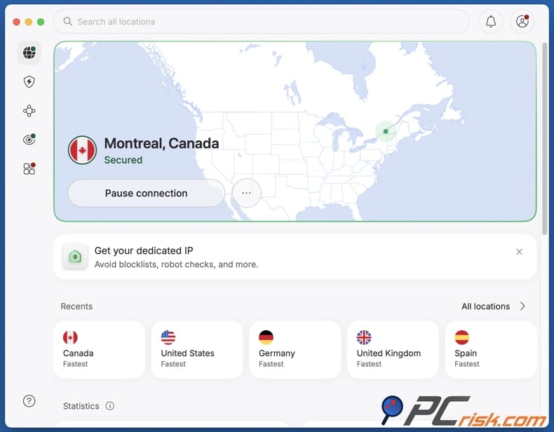 NordVPN connected to Canada