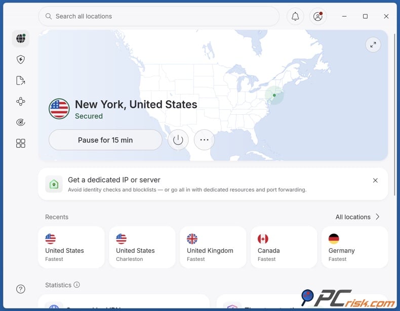 NordVPN connected to New York