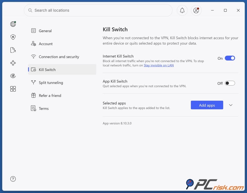 NordVPN kill switch enabled