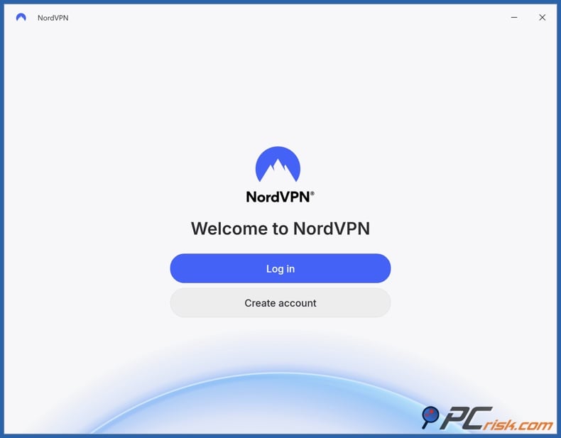 NordVPN login screen