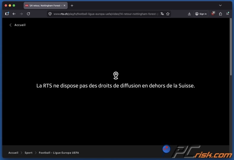 UEFA unavailable on RTS outside Switzerland