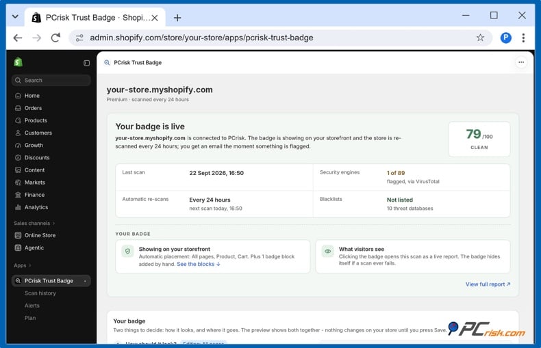 PCrisk Trust Badge Shoppify app