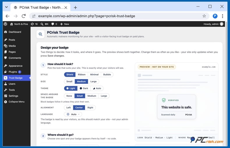 PCrisk Trusts Badge WordPress plugin