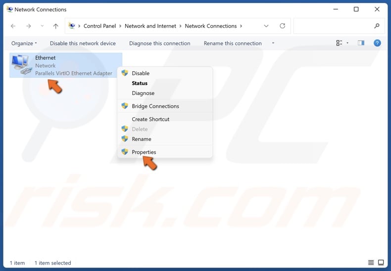 Right-click the network adapter and click Properties