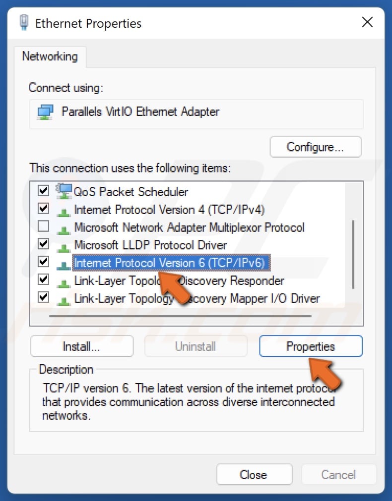 Select Internet Protocol Version 6 and click Properties