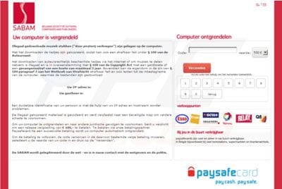 Browser Piracy ransomware virus targeted at Belgium