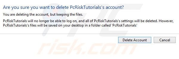 How to remove user account in Windows 8 step 5