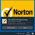 Norton Subscription Has Expired Today pop-up scam promoted via browser notifications (sample 1)