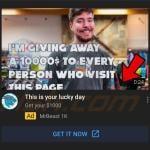 YouTube advertisement promoting Mr Beast-themed giveaway scam website (sample 3)