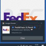 Browser notification advertising FedEx PACKAGE WAITING scam 1