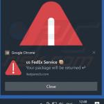 Browser notification advertising FedEx PACKAGE WAITING scam 2