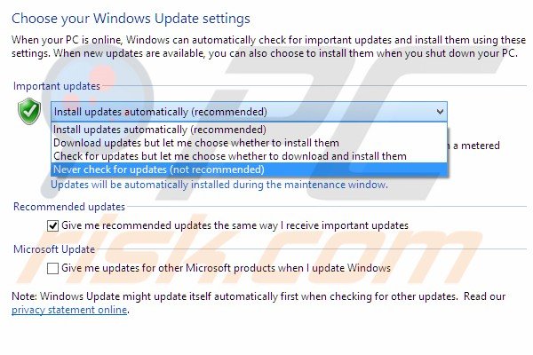 Windows update turn off step 6