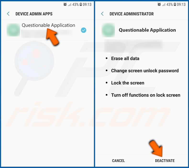 Disabling Android applications that have administrator privileges (step 3)