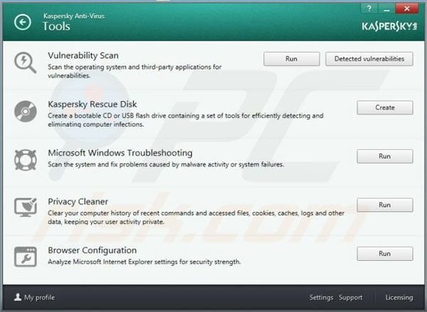 Kaspersky Antivirus 2014 tools