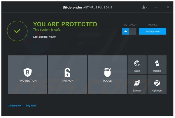 Bitdefender Antivirus Plus 2015 main window