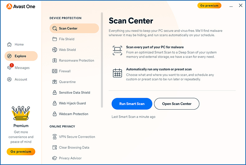Avast One scan feature