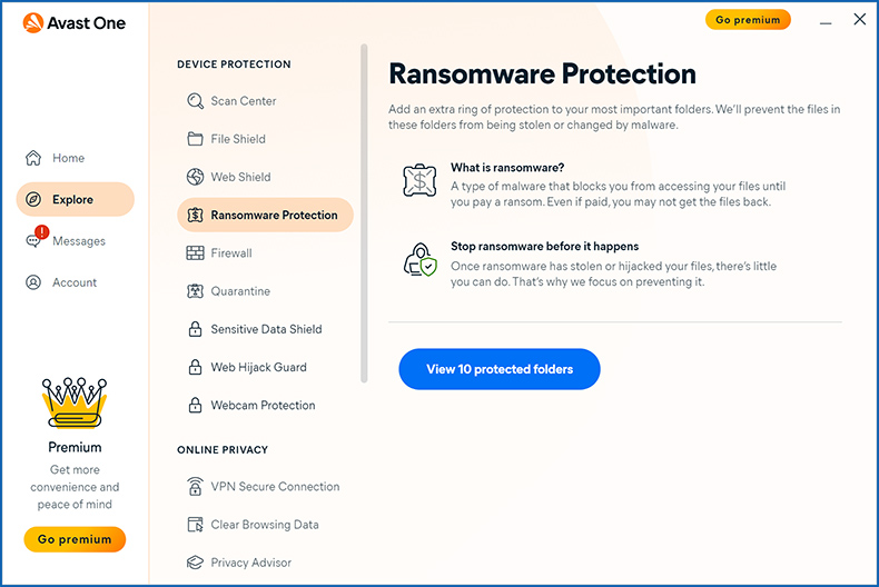 Avast One ransomware protection