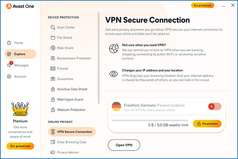 Avast One VPN feature