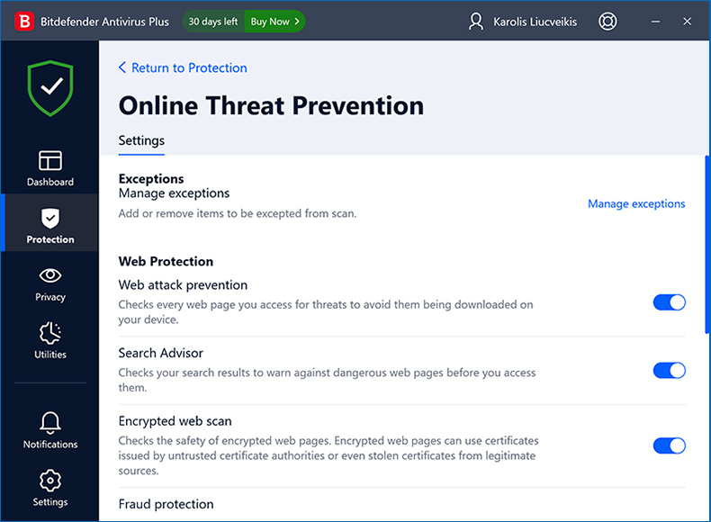 Bitdefender Antivirus Plus online threat protection