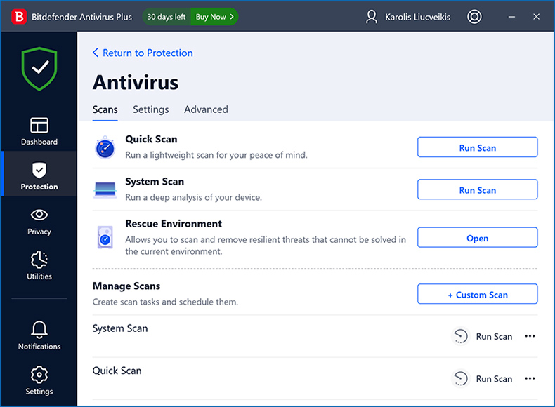 Bitdefender Antivirus Plus scan