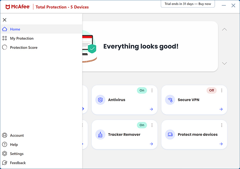McAfee AntiVirus Plus appearance