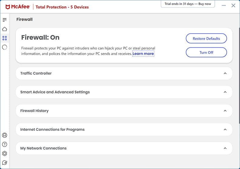 McAfee AntiVirus Plus firewall