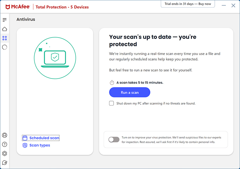 McAfee AntiVirus Plus scan