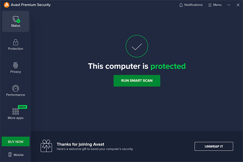 Avast Premium Security dashboard