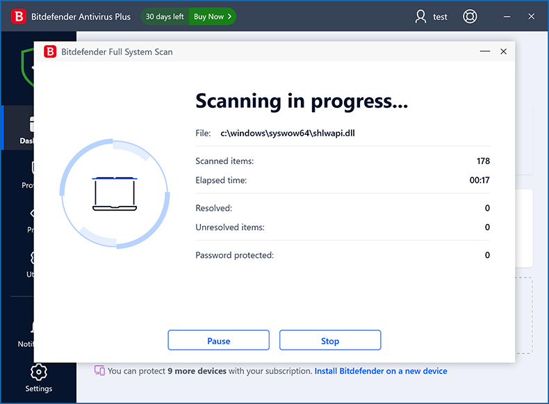 Bitdefender Antivirus Plus scan