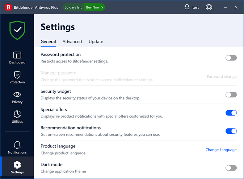 Bitdefender Antivirus Plus settings