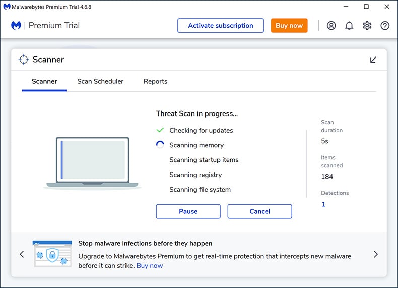 Malwarebytes Premium 2024 scanning