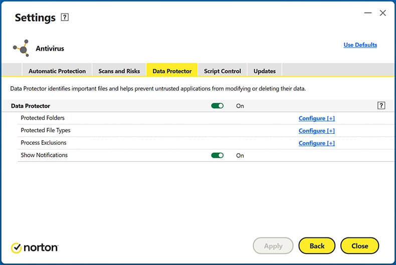 Norton AntiVirus Plus data protection