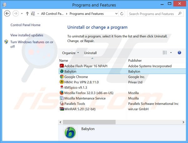 Babylon toolbar uninstall via Control Panel