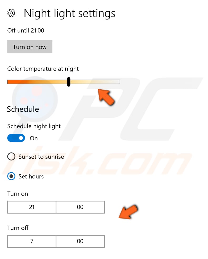 night light settings night light settings