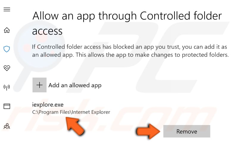 how to remove allowed apps through controlled folder access 