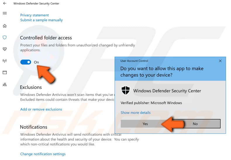 how to enable controlled folder access in windows defender security center step 4