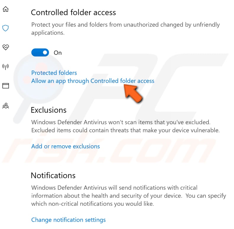 how to allow apps through controlled folder access step 1