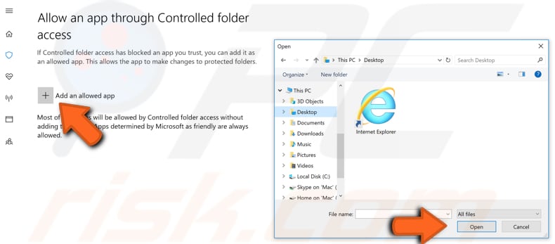how to allow apps through controlled folder access step 2