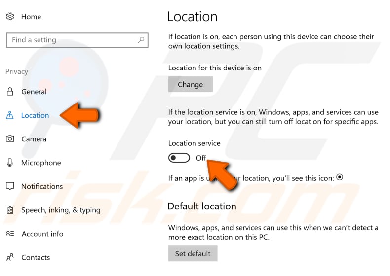 turn off your location tracking in windows 10