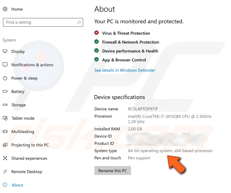 how to check your system type on windows 10 step 3