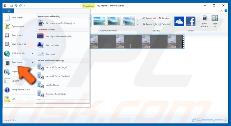 rotate video with windows movie maker step 5