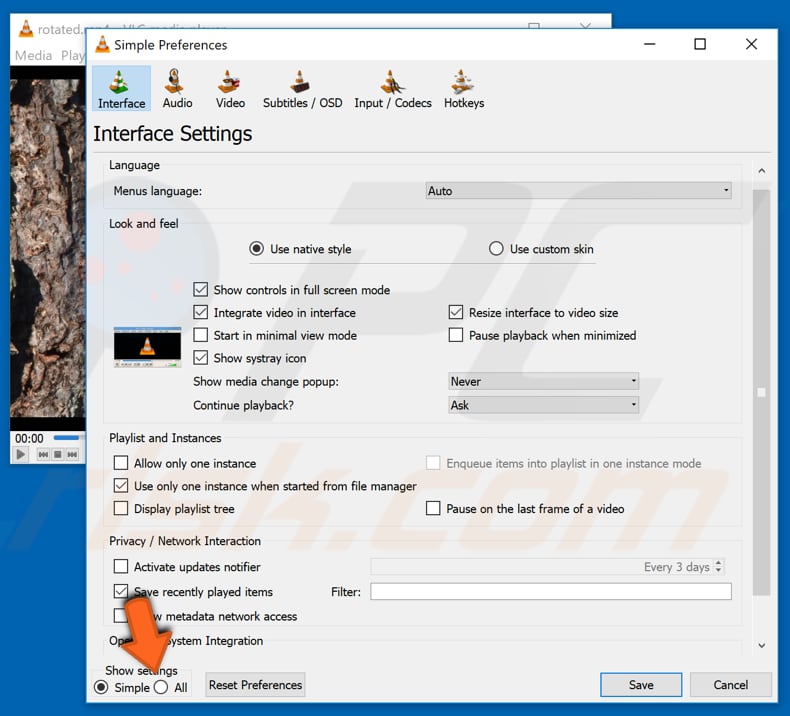 rotate video with vlc media player step 6