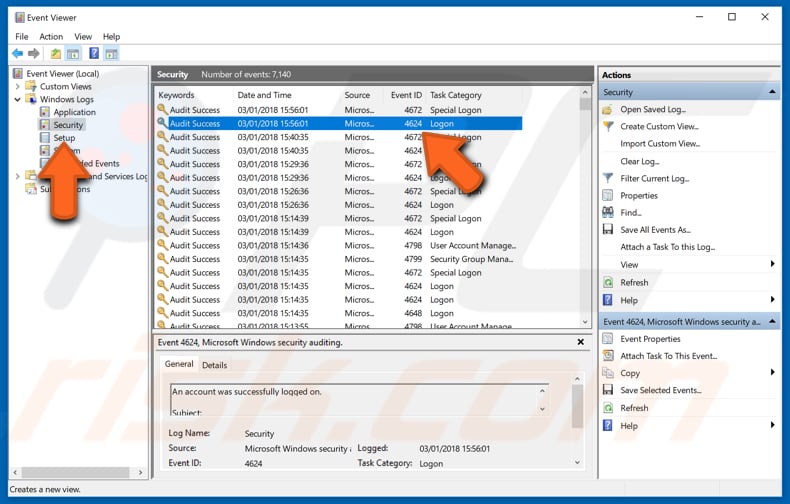 how to see who logged into your windows using event viewer step 2