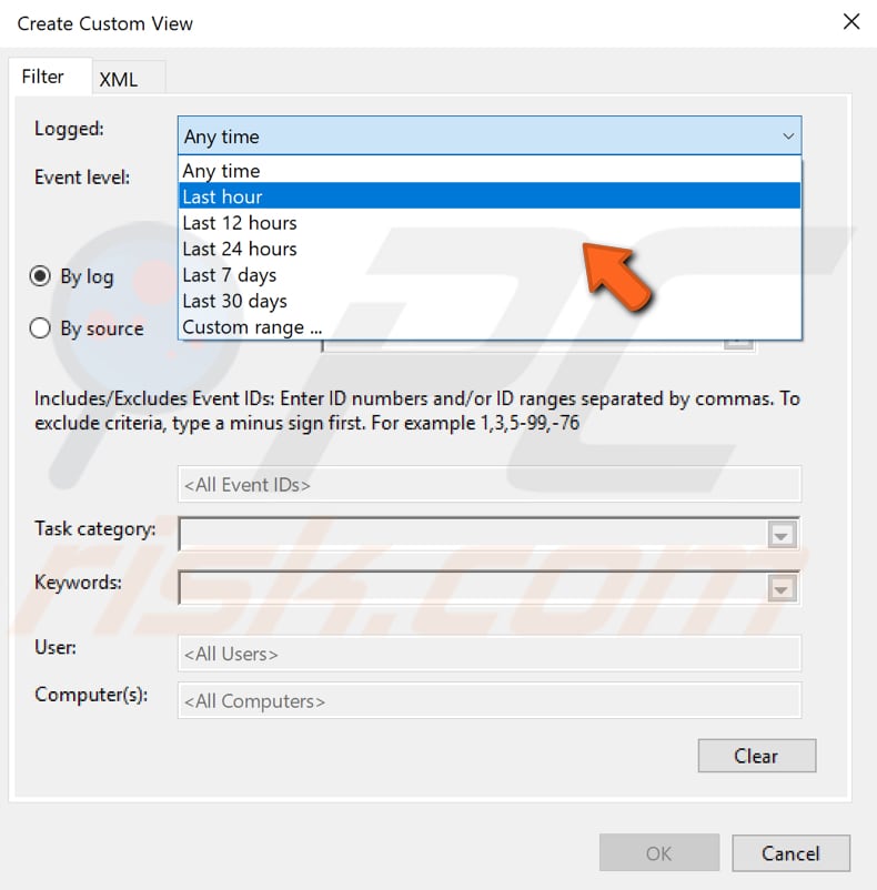 how to set an id filter event viewer step 2