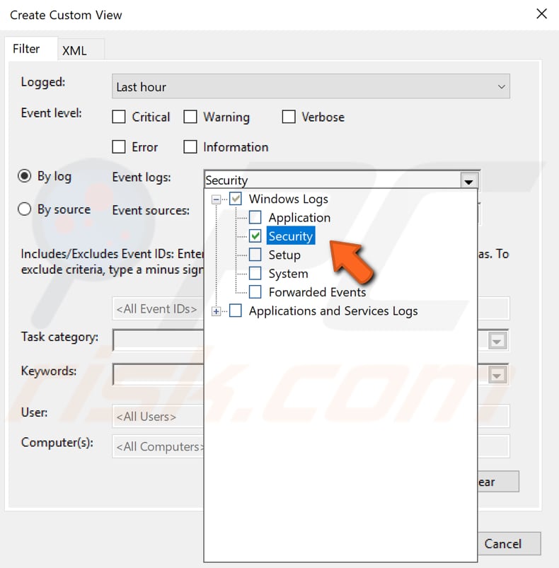 how to set an id filter event viewer step 3