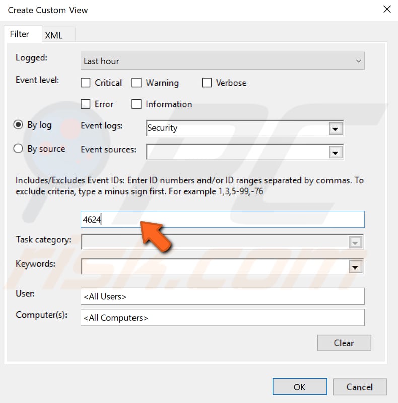 how to set an id filter event viewer step 4