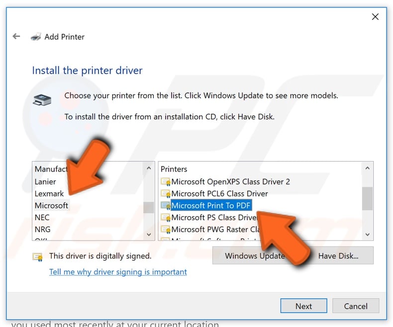 How to manually set up Microsoft print to PDF step 8